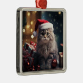 PLUIZIGE VAKANTIE KERSTGRIJZE TABBY KITTEN METALEN ORNAMENT (Rechts)