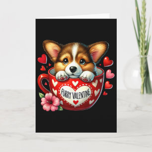 Pluizige Valentijn Schattige Corgi Puppy Liefde Kaart
