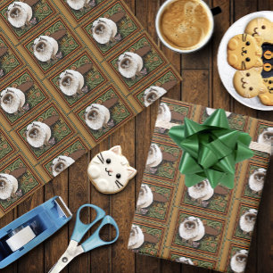 Pluizige Welkom Siamese Kat Muis Vintage Cadeaupapier