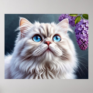 Pluizige Witte Kat Met Blauwe Ogen Poster