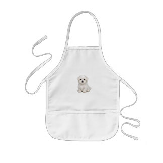 Pluizige Witte Maltezer Puppy Portret Schattige Ho Kinder Schort