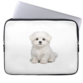 Pluizige Witte Maltezer Puppy Portret Schattige Ho Laptop Sleeve