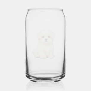 Pluizige Witte Maltezer Puppypoort Cute Hondliefhe Blikvorm Glas
