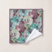 Plum à fleurs, Turquoise, Blanc doux avec bordure  (Gant de toilette)