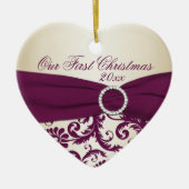Plum and Champagne Damask First Kerstversiering Keramisch Ornament (Voorkant)