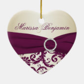 Plum and Champagne Damask First Kerstversiering Keramisch Ornament (Achterkant)
