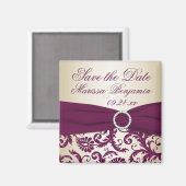 Plum and Champagne Damask Wedding Favor Magnet Magneet (Voorkant / Achterkant)