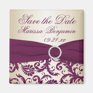Plum and Champagne Damask Wedding Favor Magnet Magneet