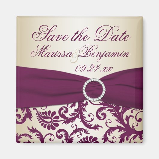 Plum and Champagne Damask Wedding Favor Magnet Magneet (Voorkant)