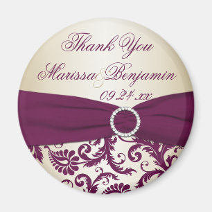 Plum and Champagne Damask Wedding Favor Magnet Magneet