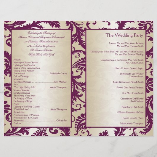 Plum and Champagne Damask Wedding Programme (Achterkant)