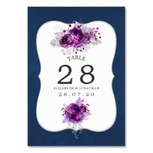 Plum and Navy Floral Wedding Table Number Kaart