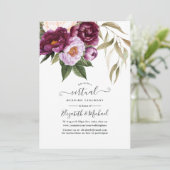 Plum and Pastel Violet Floral Virtual Wedding Kaart (Staand voorkant)