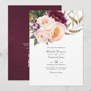Plum and Peach Floral QR Code RSVP Weddenschap Kaart