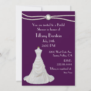 Plum and Pearls Bridal Shower Invitation Kaart