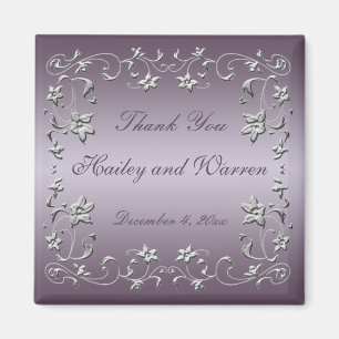 Plum and Pewter Floral Wedding Favor Magnet Magneet