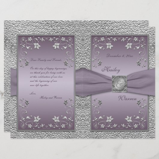 Plum and Pewter Floral Wedding Programme (Voorkant / Achterkant)