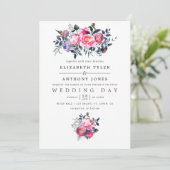 Plum and Pink Waterverf Floral Wedding Invite Kaart (Staand voorkant)