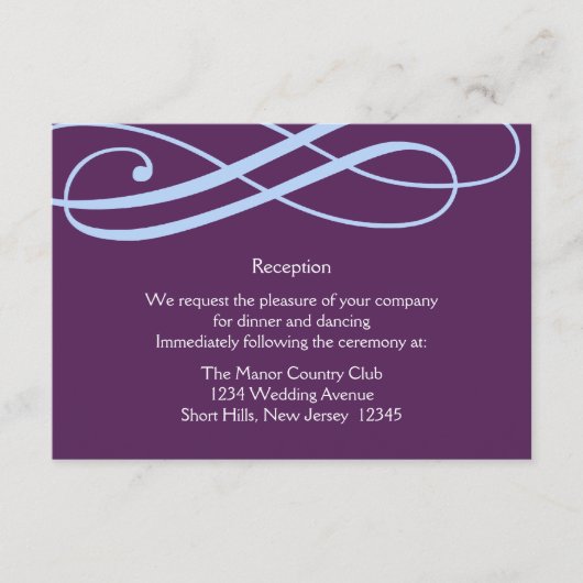 Plum and Powder Blue Swirls Reception Card Informatiekaartje (Voorkant)