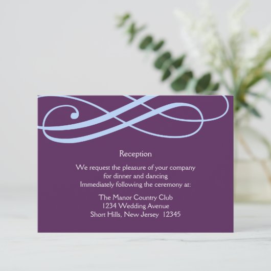 Plum and Powder Blue Swirls Reception Card Informatiekaartje (Staand voorkant)