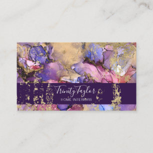Plum and roze Waterverf Marble Ink & Gold Foil Visitekaartje