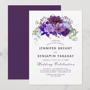 Plum and Violet Floral Paarse Elegant Wedding Kaart