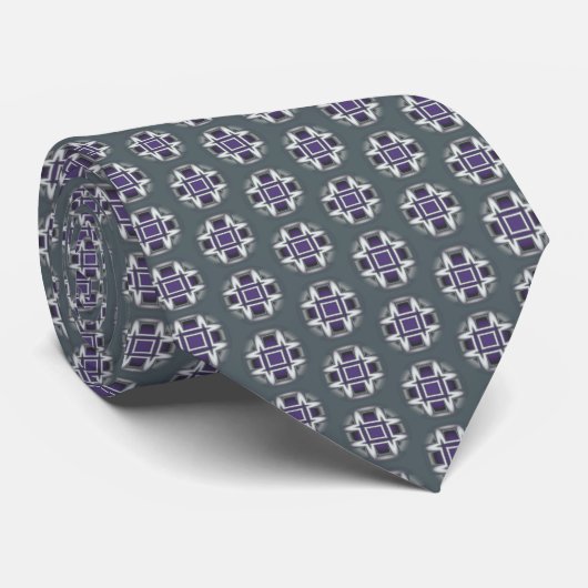 Plum and White Patterned Stippen on Sage Stropdas (Opgerold)