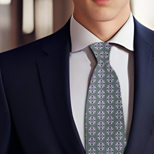 Plum and White Patterned Stippen on Sage Stropdas