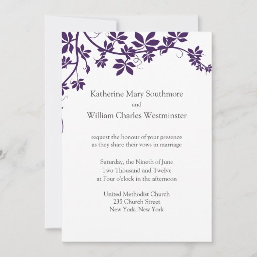 Plum and White Wedding Invitations Kaart (Voorkant)