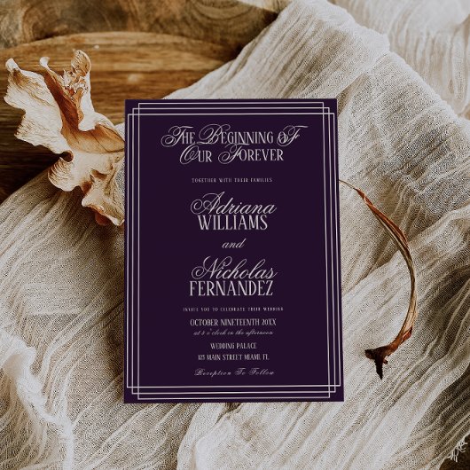 Plum Beginning Of Our Forever Timeless Wedding Kaart