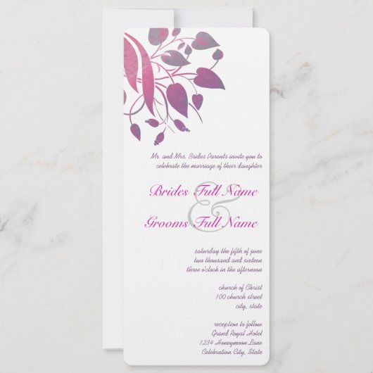 Plum Berry Grey Leaf Swirl Wedding Invites Kaart (Voorkant)