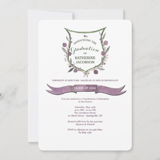 Plum Berry Shield Afstuderen Uitnodiging (Voorkant)