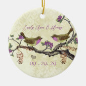 Plum  Bird 1e kerstfoto Brown Notes Keramisch Ornament (Voorkant)