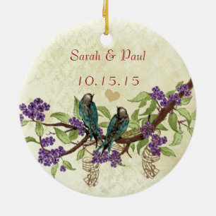 Plum  Bird 1e kerstfoto Brown Notes Keramisch Ornament