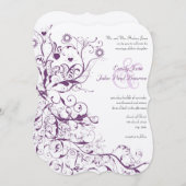 Plum Birds & Swirls Wedding Invitations Kaart (Voorkant / Achterkant)