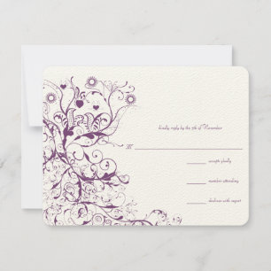 Plum Birds & Swirls Wedding RSVP Response Cartes