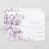 Plum Birds & Swirls Wedding RSVP Response Kaarten (Voorkant / Achterkant)