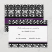 Plum Black Damask RSVP Weddenkaart (Voorkant / Achterkant)