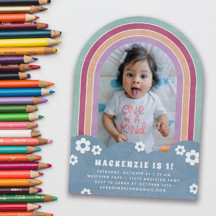 Plum bleu Floral Arc-en-ciel Invitation d'annivers