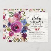 Plum bleu rustique Floral BÉBÉ Douche Invitations (Devant / Derrière)