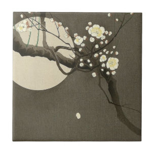 Plum Blossom bij nacht door de Vintage van Ohara K Tegeltje