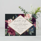 Plum Blossom Graduation Party Folie Uitnodiging (Staand Voorkant)