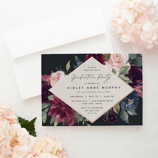 Plum Blossom Graduation Party Folie Uitnodiging