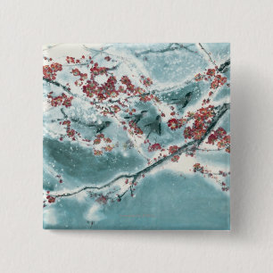 Plum Blossom in sneeuw Vierkante Button 5,1 Cm