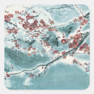 Plum Blossom in sneeuw Vierkante Sticker