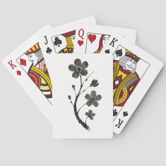 Plum Blossom Line Art – Botanisch ontwerp op Pokerkaarten (Achterkant)