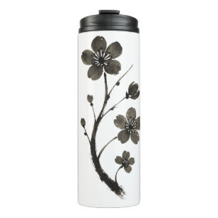 Plum Blossom Line Art – Botanisch ontwerp op Thermosbeker