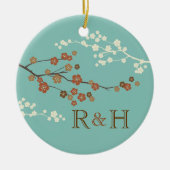 Plum Blossom Monogram Custom Ornament Blauwgroen B (Voorkant)