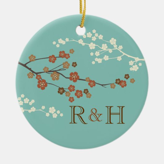 Plum Blossom Monogram Custom Ornament Blauwgroen B (Voorkant)