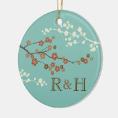 Plum Blossom Monogram Custom Ornament Blauwgroen B (Links)